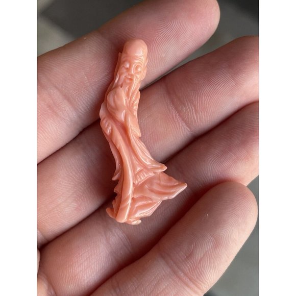 1 9/16" RARE Antique Chinese Hand Carved Coral God Shou Lao Immortal Asian Art - Picture 12 of 12